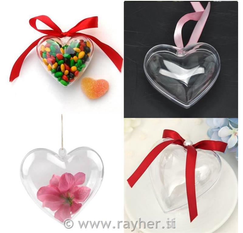 Plastično srce, dva dela, 8 cm, prosojno