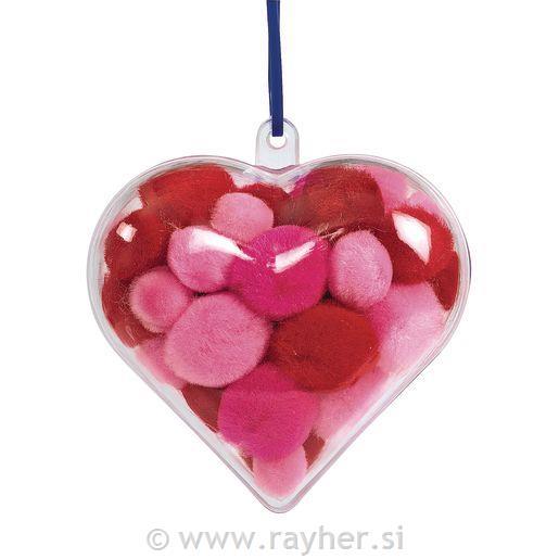 Plastično srce, dva dela, 8 cm, prosojno