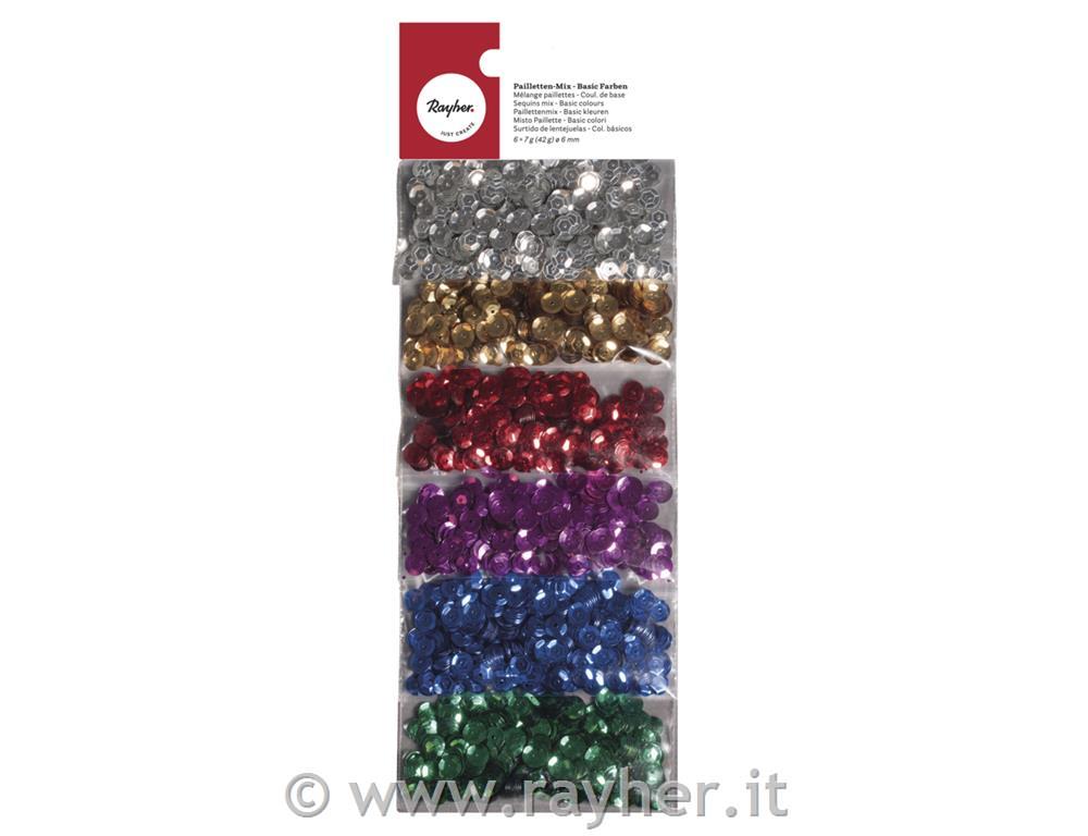 Misto Paillette - Basic colori, 6mm o6 colori á 7g, cartoncino blis. 42g