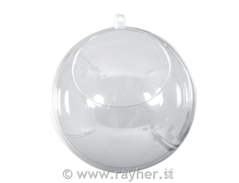 Sfera plastica, 2pz, 8cm ocon ritaglio o4,5cmcristallo