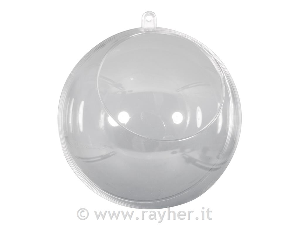 Sfera plastica, 2pz, 12cm ocon ritaglio o7,5cmcristallo