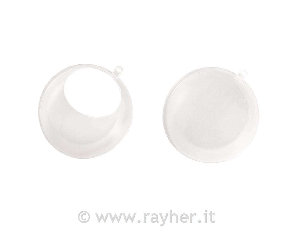 Sfera plastica, 2pz, 12cm ocon ritaglio o7,5cmcristallo