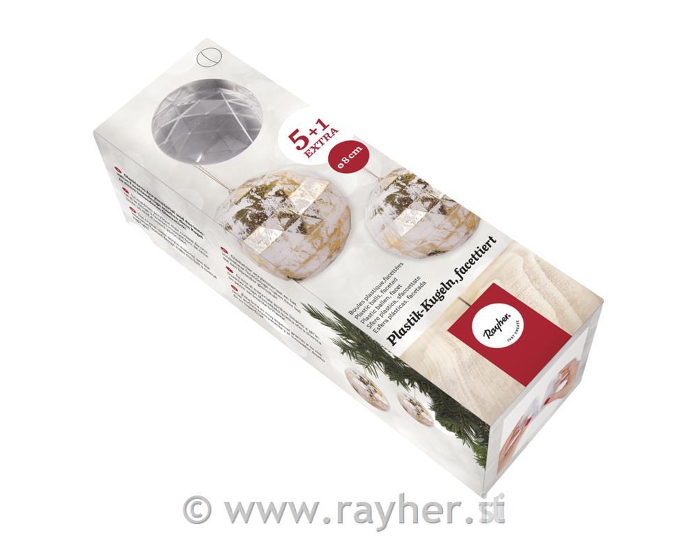 Sfere plastica, sfaccettate,set 6pz,8cmbox 6pz