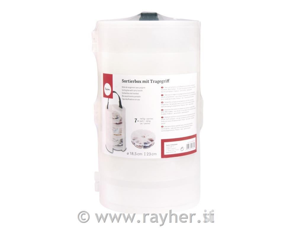 Box assortimento tondo con manico, 13cm, 23cm, incl. 6 inserti á 8 scomparti