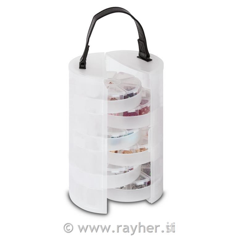 Box assortimento tondo con manico, 13cm, 23cm, incl. 6 inserti á 8 scomparti