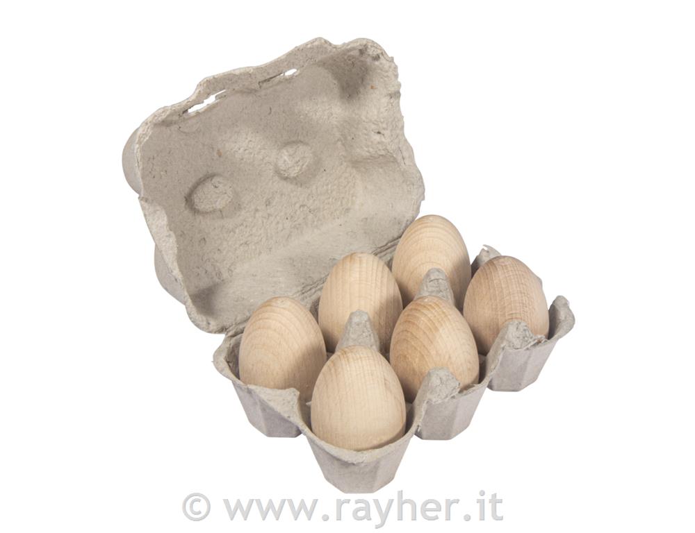Wooden egg set, 6x4cm, in egg crate, box6pcs