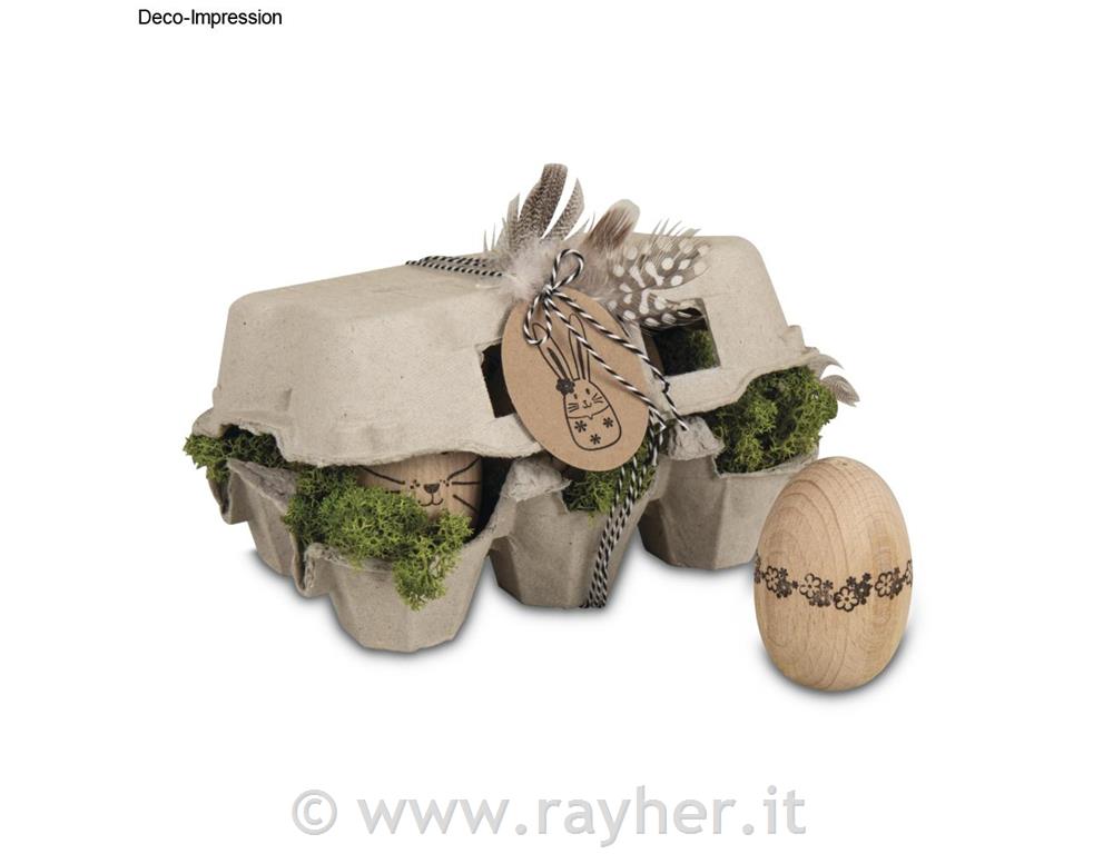 Wooden egg set, 6x4cm, in egg crate, box6pcs