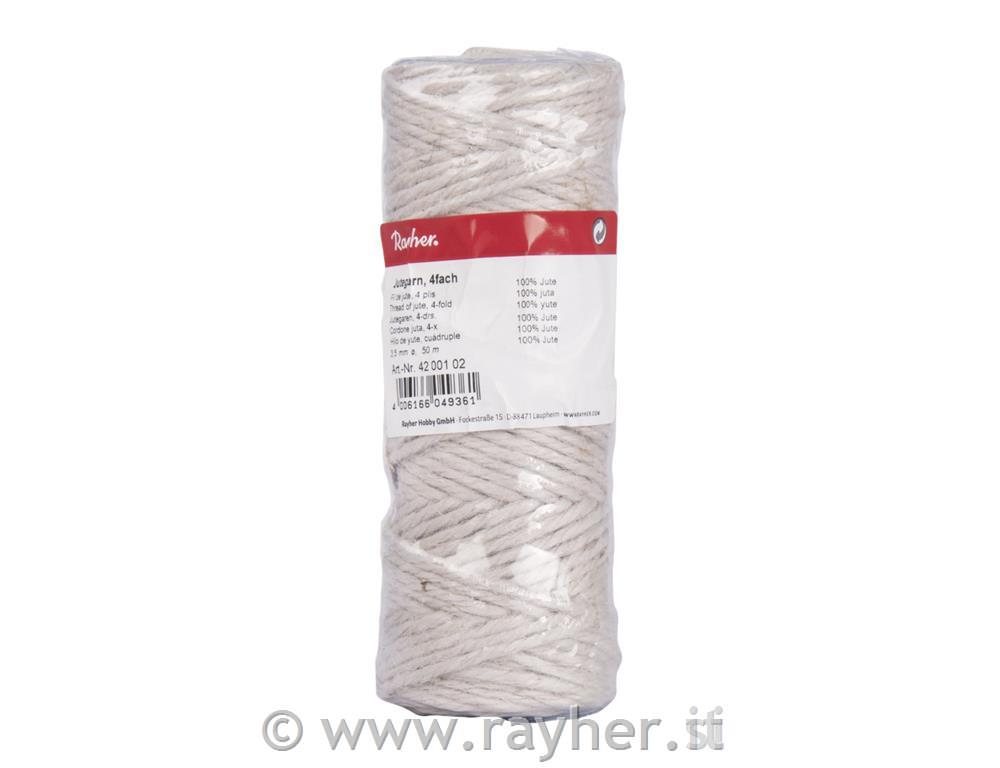 Vrv iz jute, 4-slojna, 3,5 mm o, bela, navoj 50 m
