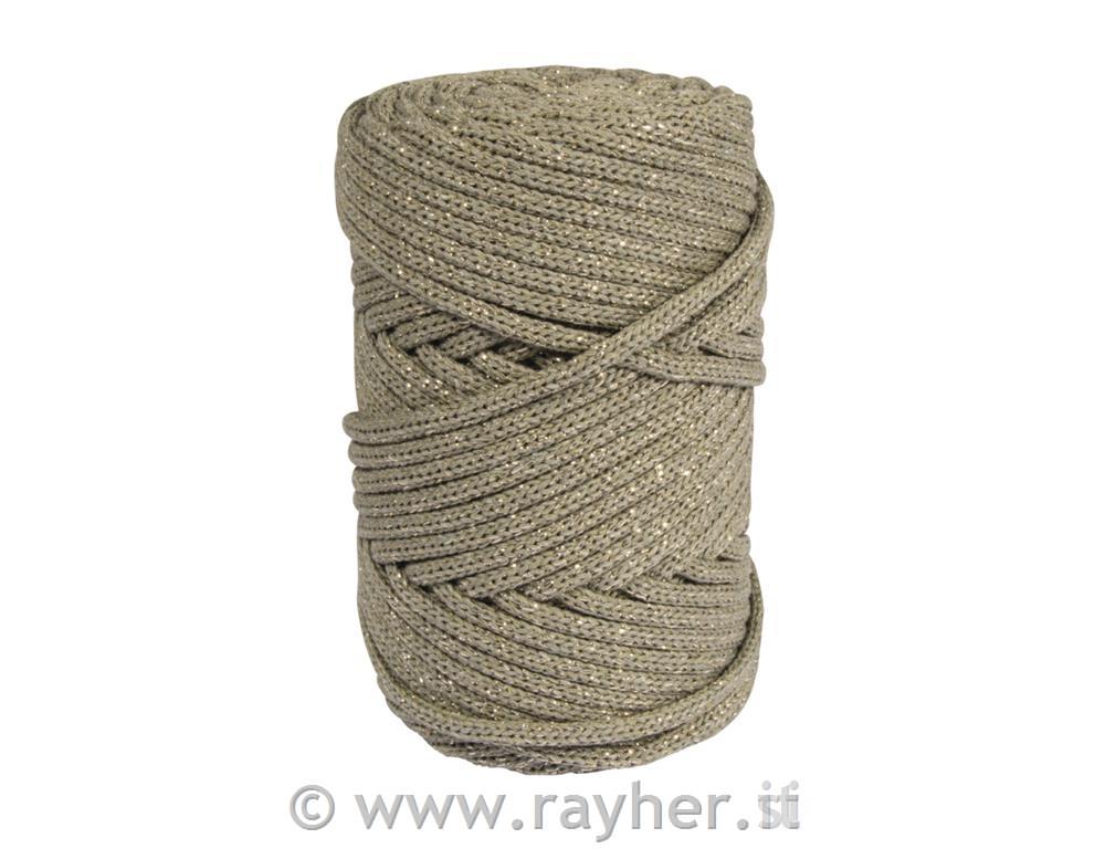 Braidy Recycling yarn w.gold thread 4 mm, red, braided, approx.58m, 250g