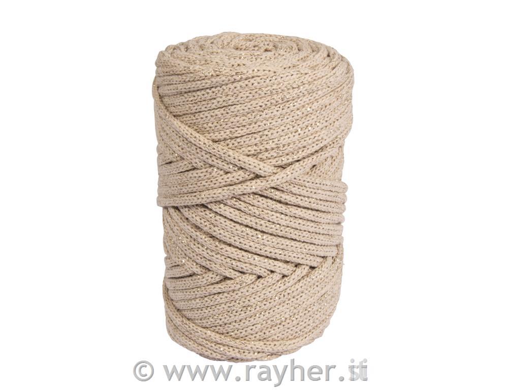 Vrvica jarn z zlato nitjo, 4mm, peščena, 58m, 250g