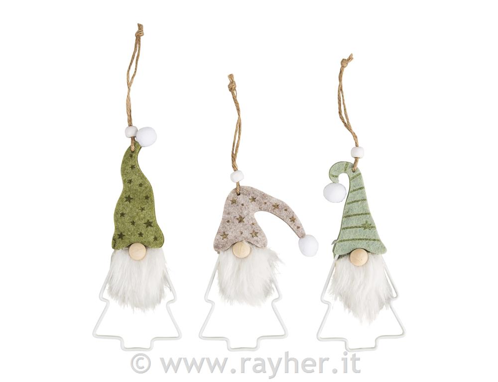 Gnomi su albero metallico, ciondoli,set 3