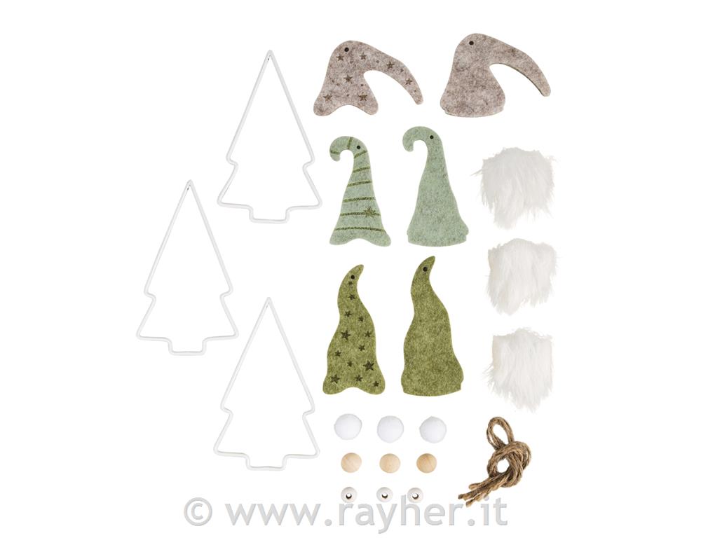 Gnomi su albero metallico, ciondoli,set 3