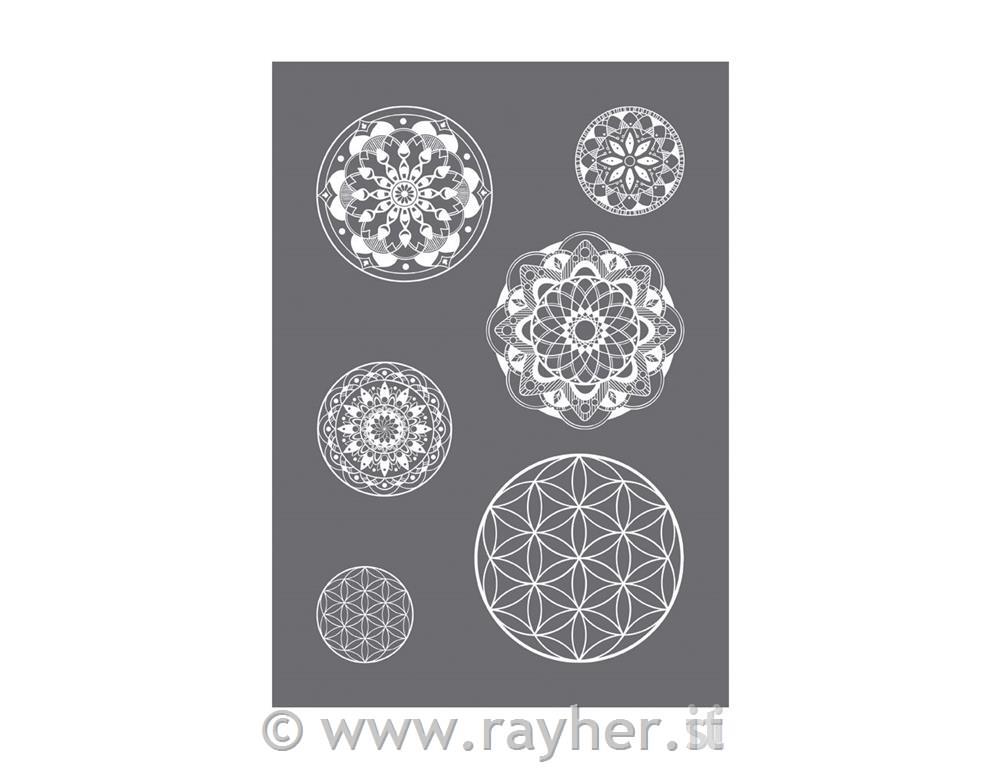 Stencil Mandala A4, 1 stencil + 1 squeegee scraper, tab-bag