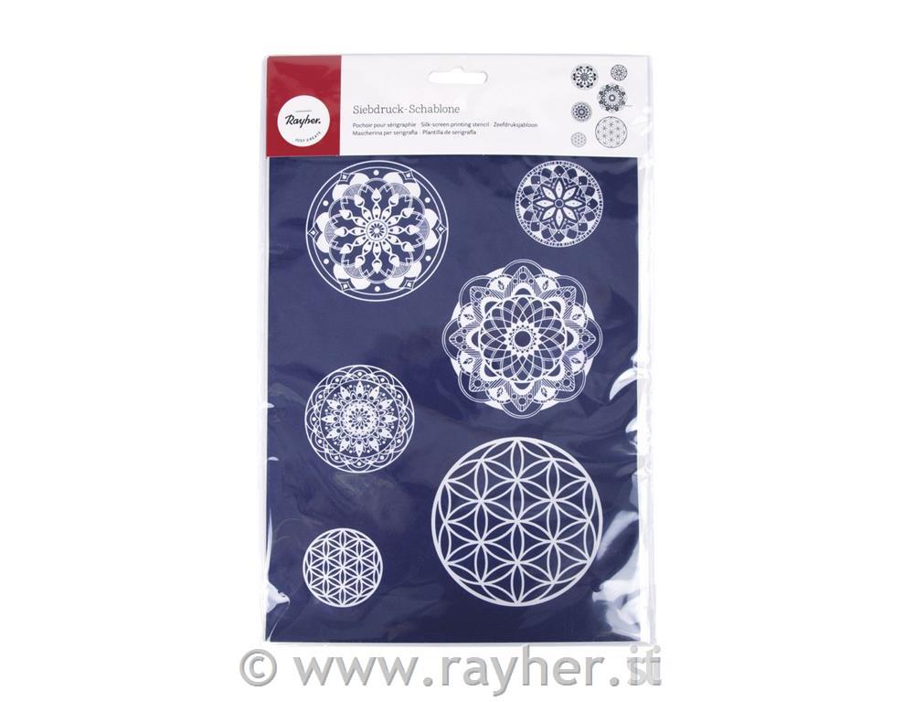 Stencil Mandala A4, 1 stencil + 1 squeegee scraper, tab-bag