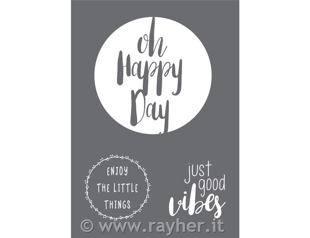 Stencil Happy Day A4, 1 stencil + 1 squeegee, tab-bag