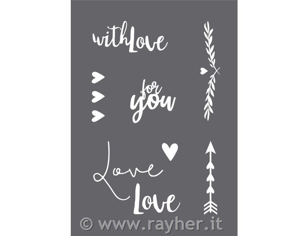 Screen-printing stencil "with love" A51 stencil + 1 squeegee scraper, tab-bag