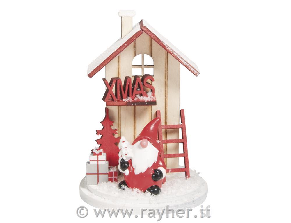 Maketa lesena, Praznična hiša, 9cm,9 delni set, rdeča