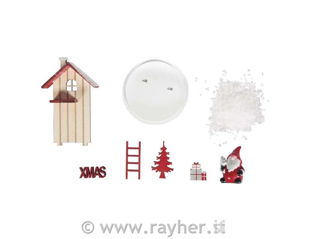 Maketa lesena, Praznična hiša, 9cm,9 delni set, rdeča