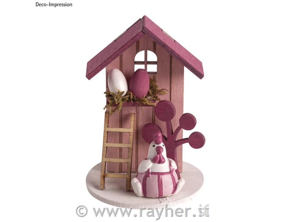 Legno deco casa estiva, 6cm o, rosa/fucsia, 9cm, 8pz, box 1set
