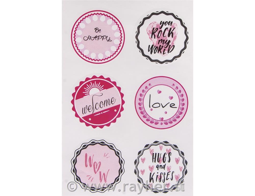 Sticker "Hugs + Kisses", 3.5cm o, tab-bag 24pc
