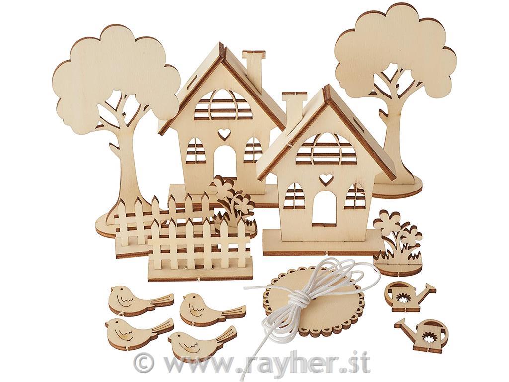 Kit bricolage legno - casette giardino,29 parti, bus.blis. 1pz