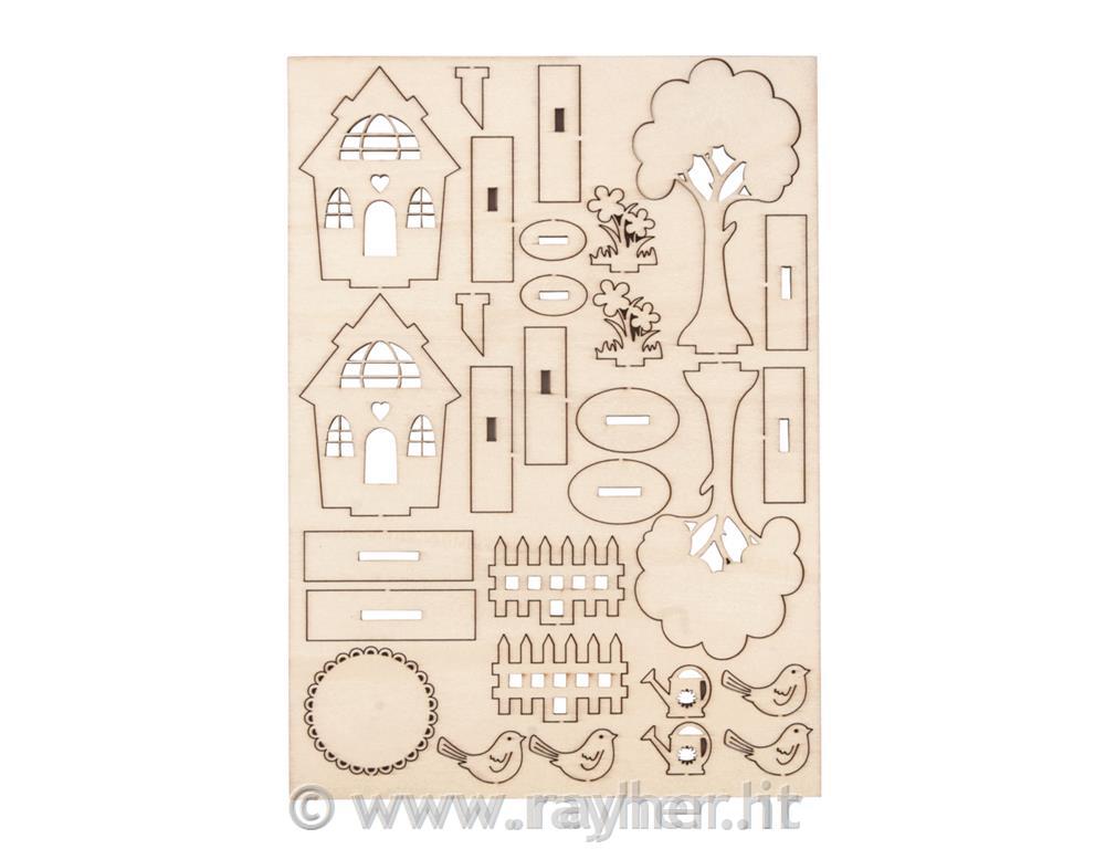 Kit bricolage legno - casette giardino,29 parti, bus.blis. 1pz