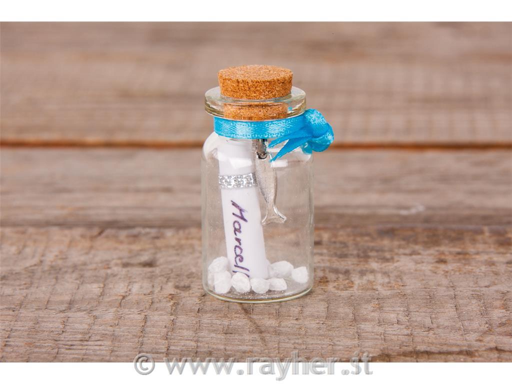 Bottiglietta vetro con pesce Charm, 2,2c, 4,5cm, box PVC 4pz