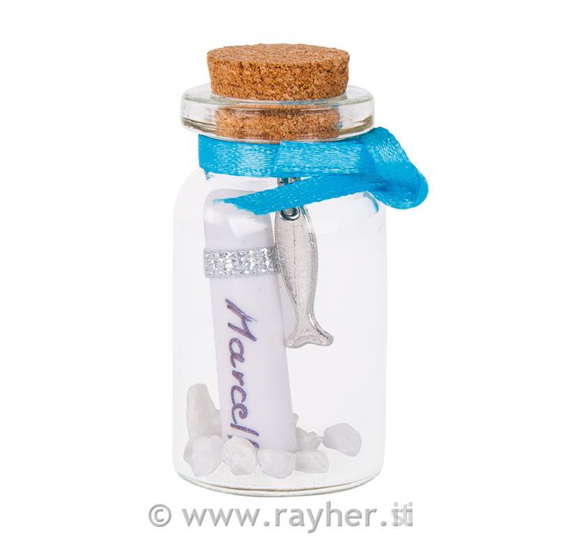 Bottiglietta vetro con pesce Charm, 2,2c, 4,5cm, box PVC 4pz