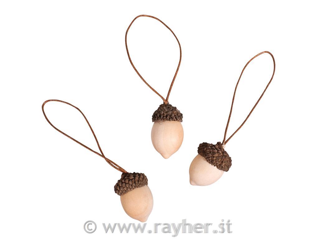 Leseni okraski, Želod, 2x3.5cm, 6 kosov