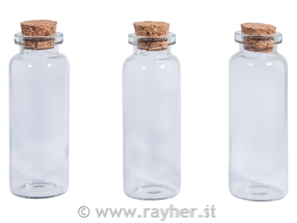 Recipiente vetro c.coperchio sughero, 2,, 6,5cm, 20ml, apertura 1,2cm, box 3pz