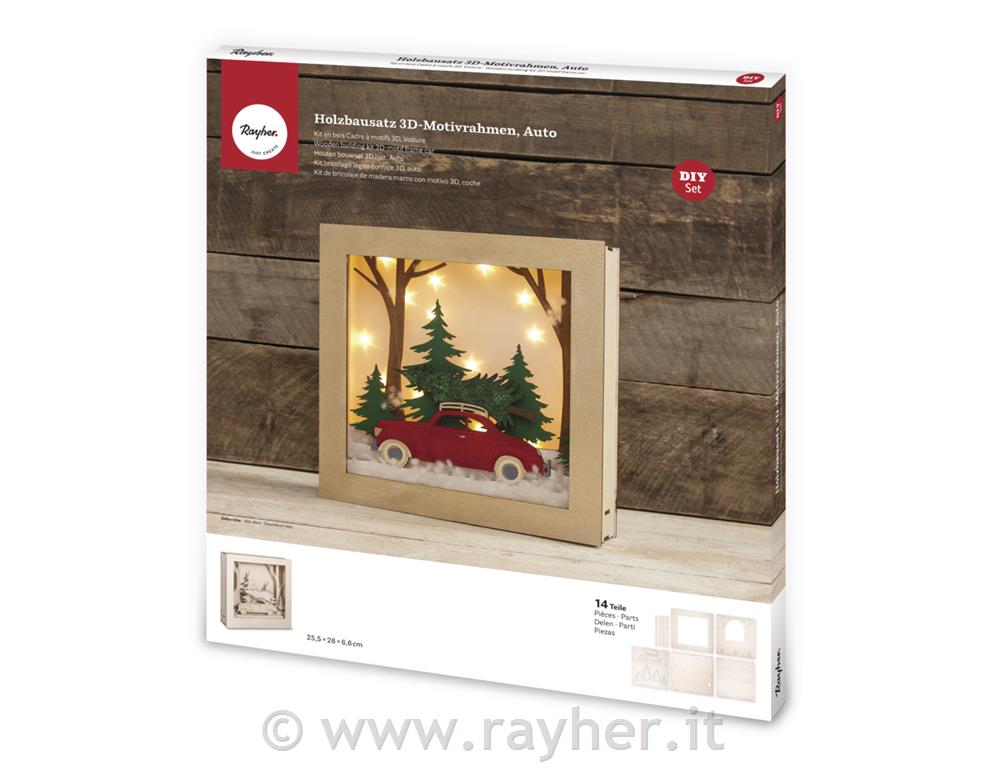 Kit legno cornici 3D, macchina, FSC100%30x30x6,6cm, 14pz, 1set