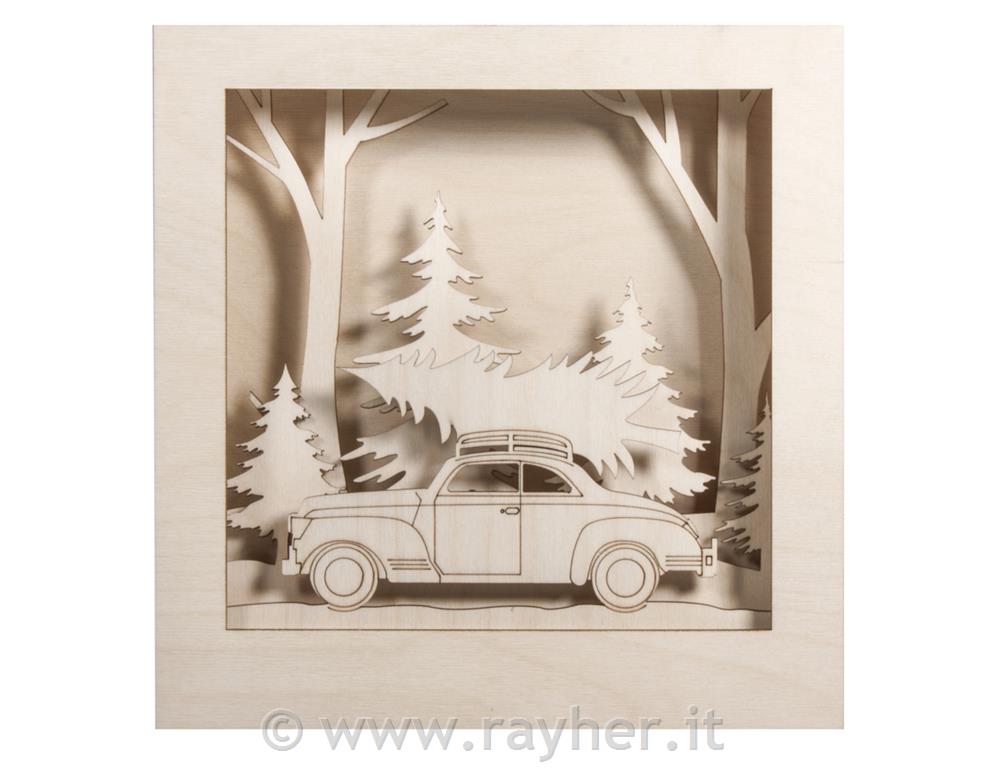 Kit legno cornici 3D, macchina, FSC100%30x30x6,6cm, 14pz, 1set