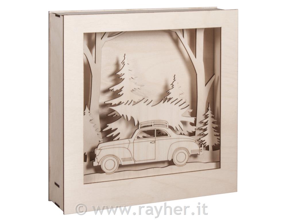 Kit legno cornici 3D, macchina, FSC100%30x30x6,6cm, 14pz, 1set