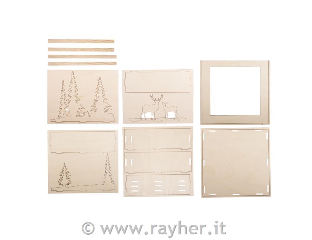 Kit legno cornici 3D, inverno,FSC100%, 20x20x6,6cm, 14pz, 1set