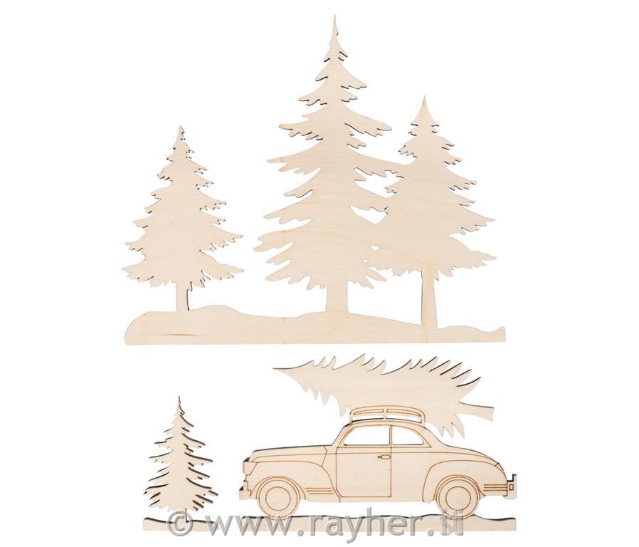 Wood.motifs Trees & Car, FSC100%, 20x17.5cm, tab-bag 3pcs