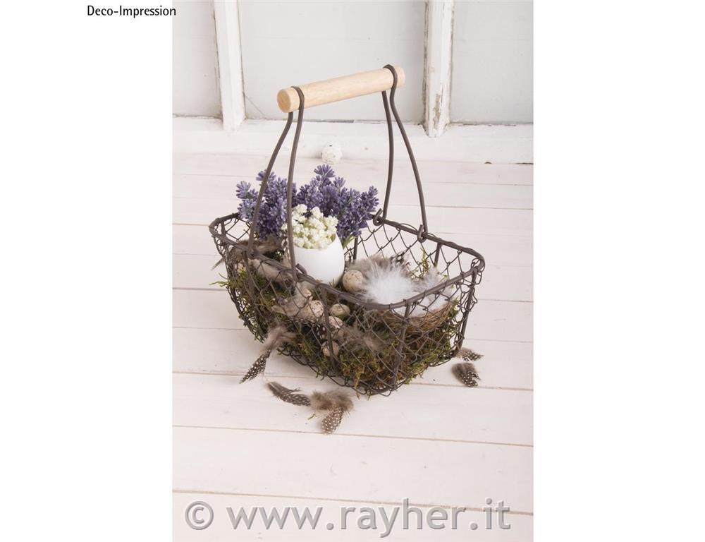 Cesto metallo con manico legno, mocca