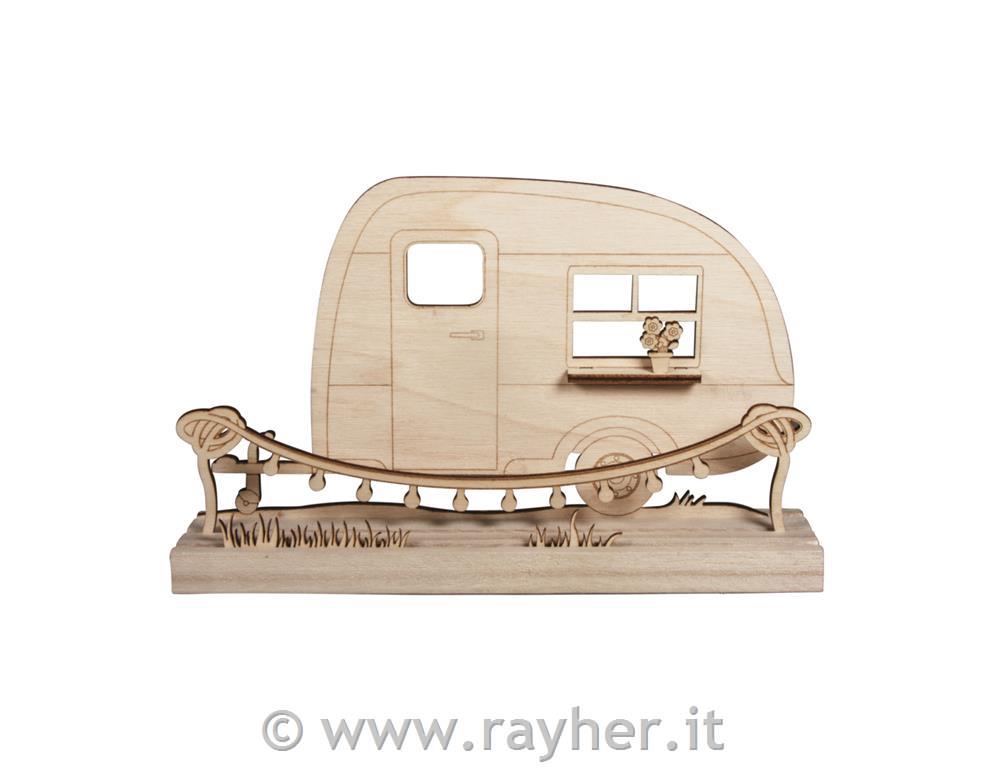 Wooden motif Caravan, FSC100%, natural,20x11.5x0.4cm, 6-part, tab-bag 1pc