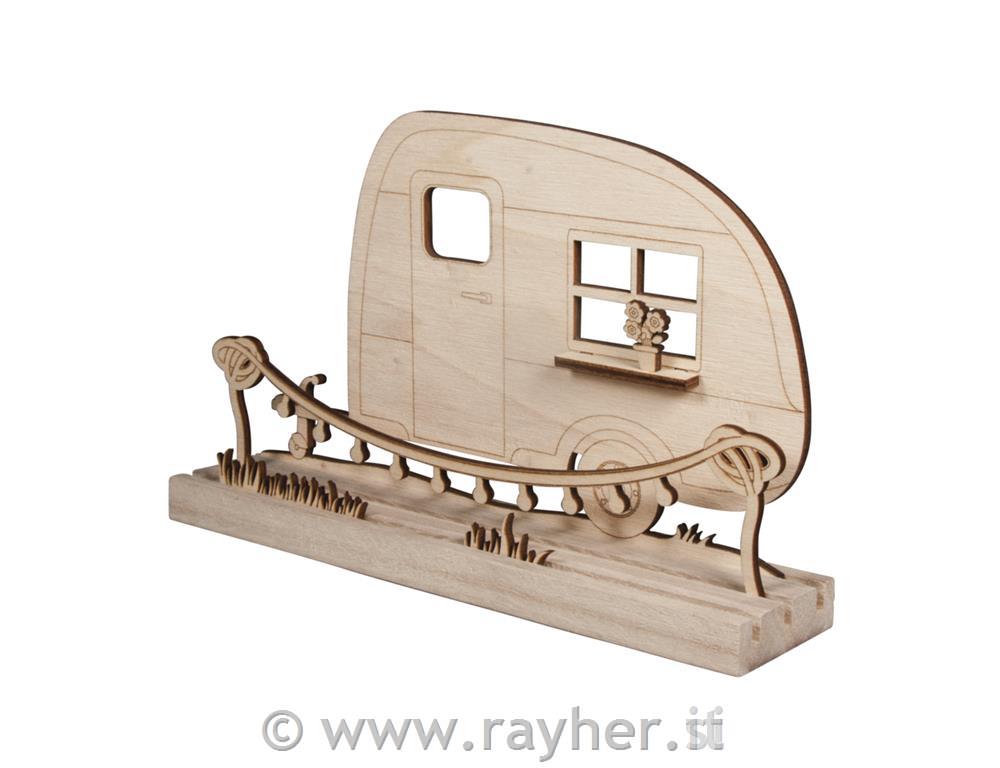 Wooden motif Caravan, FSC100%, natural,20x11.5x0.4cm, 6-part, tab-bag 1pc