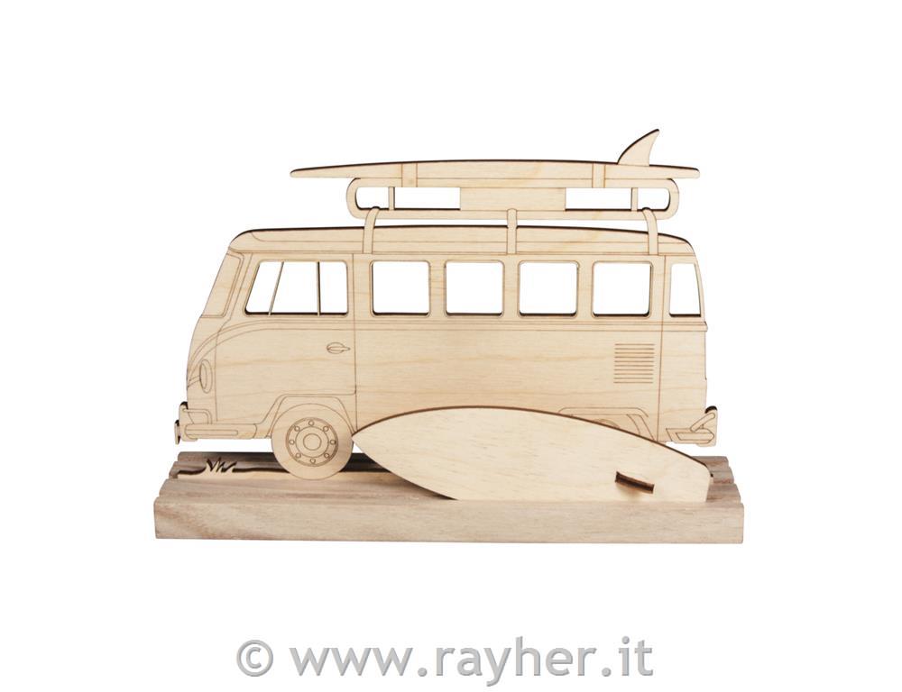Motivo legno Campingbus, FSC100%, naturale, 20x13,8x0,4cm, 3pz, bus.blis. 1set