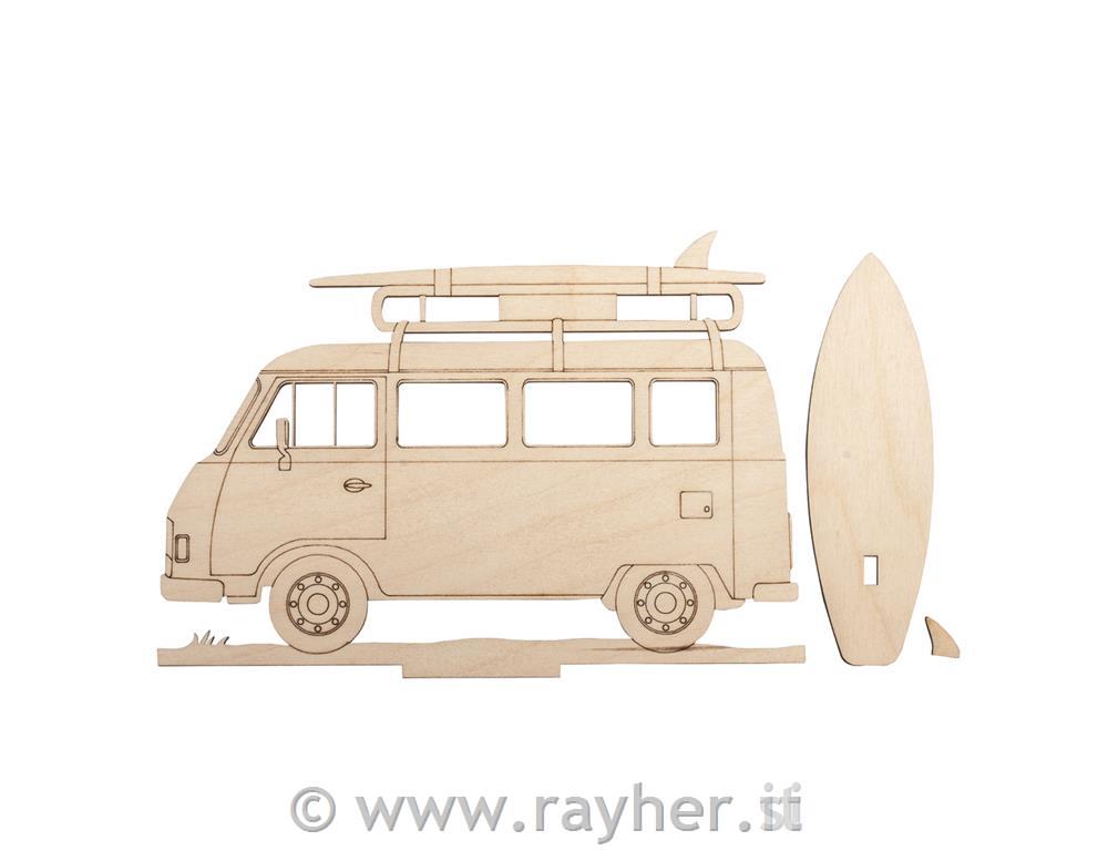 Motivo legno Campingbus, FSC100%, naturale, 20x13,8x0,4cm, 3pz, bus.blis. 1set