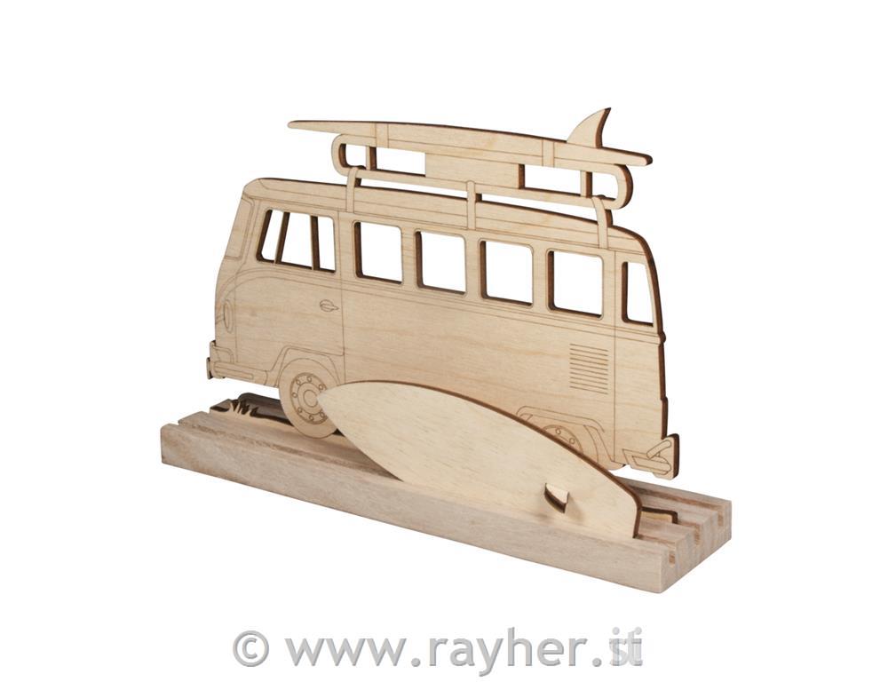 Motivo legno Campingbus, FSC100%, naturale, 20x13,8x0,4cm, 3pz, bus.blis. 1set