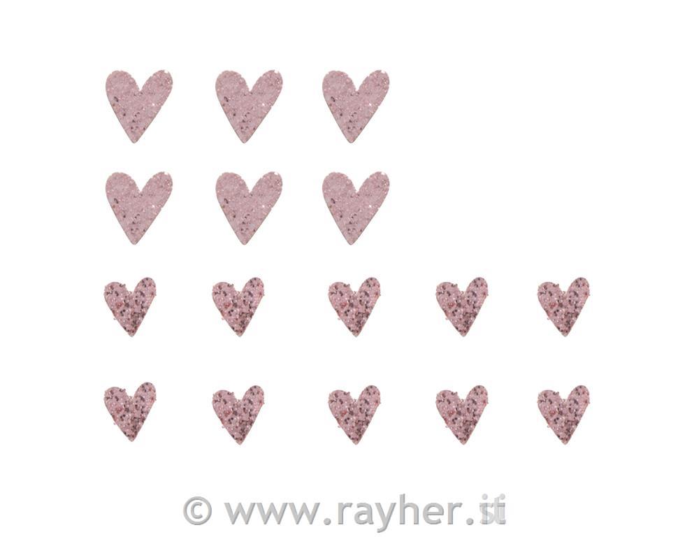 Leseni okraski, Srčki z bleščicami, roza, 2+3cm, 16 kosov