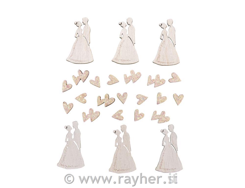 Miniature legno coppia sposi assort., bianco, 1-4,5cm,coppia c. boll.ad., bus.bl