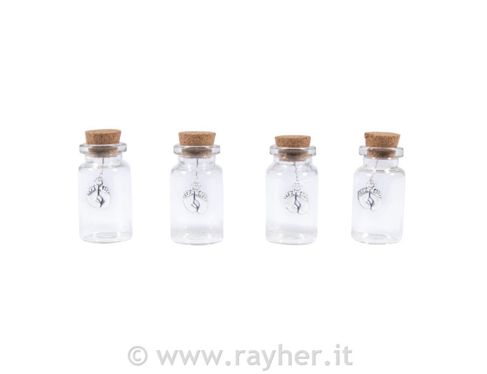 Bottiglietta vetro c.Charm piedini bebe,, 4,5cm, box PVC 4pz