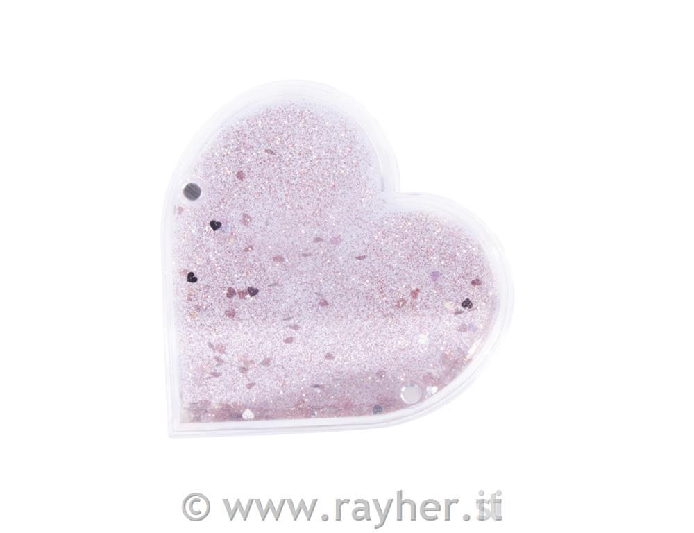 Acryl.magnet pict.frame Heart w.glitter9,4x2,4x9,4cm, snow globe effect