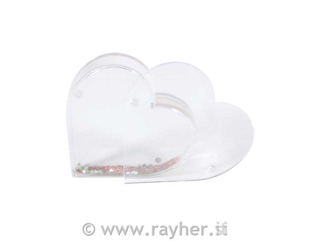 Acryl.magnet pict.frame Heart w.glitter9,4x2,4x9,4cm, snow globe effect