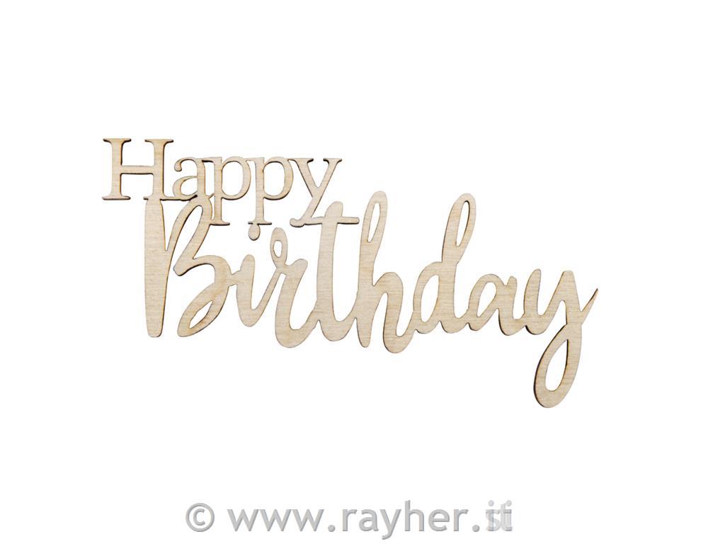 Miniscritta l."Happy Birthday" ,FSCMixCr, naturale, 8,5x4,7x0,3cm, bus.blis. 4pz