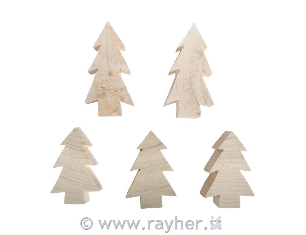 Abeti legno, assortito, naturale, 2x H:8cm,3x H:6cm, box 5pz