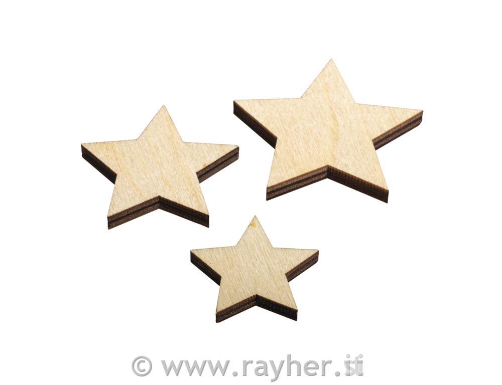 Wooden stars, natural, FSC Mix Creditassorted, 3.5-5.5cmo, tab-bag 8pcs
