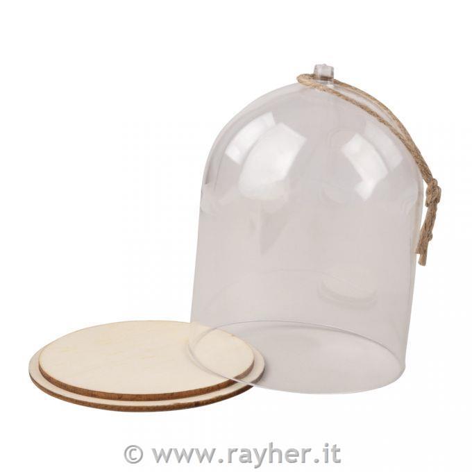 Campana plastica con piedistallo, 9cm o,11cm, con cordoncino juta